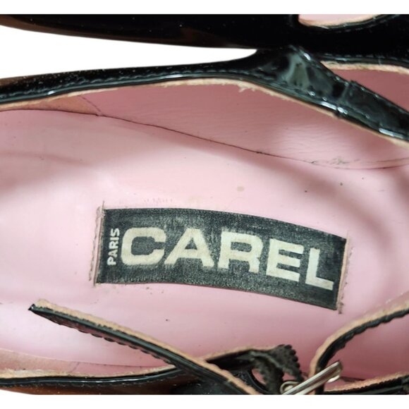 Carel Paris Patent Leather Mary Jane Heels Black Size 38/7.5 Low Block Heel - Picture 13 of 16